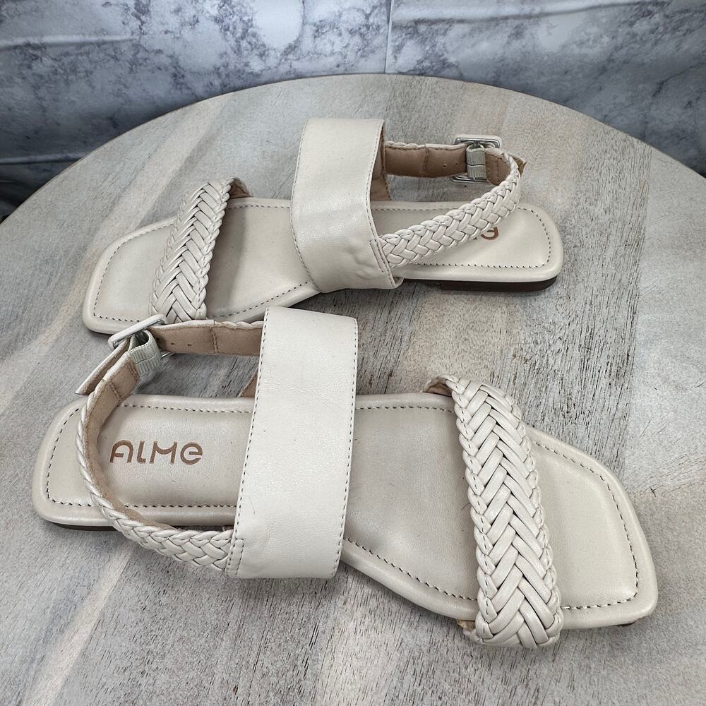 ALME Women’s Leather Braided White Flat Sandals Size 10/40 Made in Brazil - Picture 4 of 10
